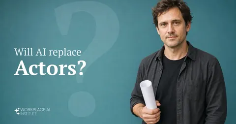 Will AI replace actors? An actor in a black t-shirt holding a rolled script against a teal wall.