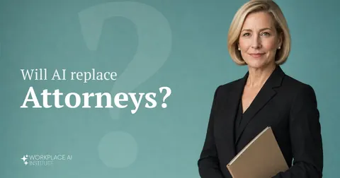 Will AI replace attorneys? An attorney in a black suit holding a case file against a teal wall.