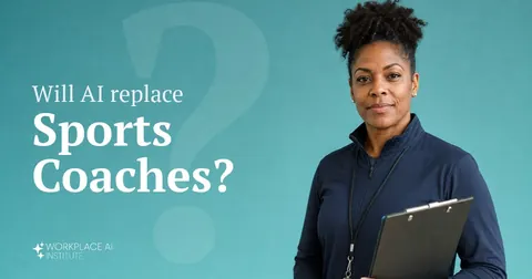 Will AI replace sports coaches? A sports coach in a track jacket with a whistle and clipboard against a teal wall.
