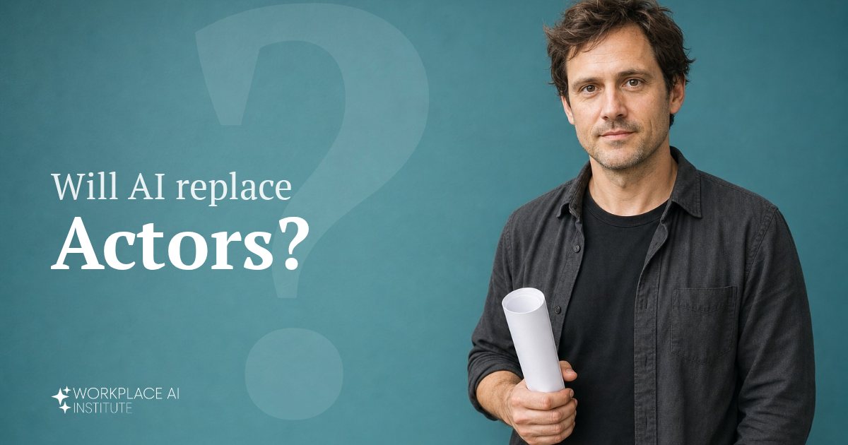 Will AI replace actors? An actor in a black t-shirt holding a rolled script against a teal wall.