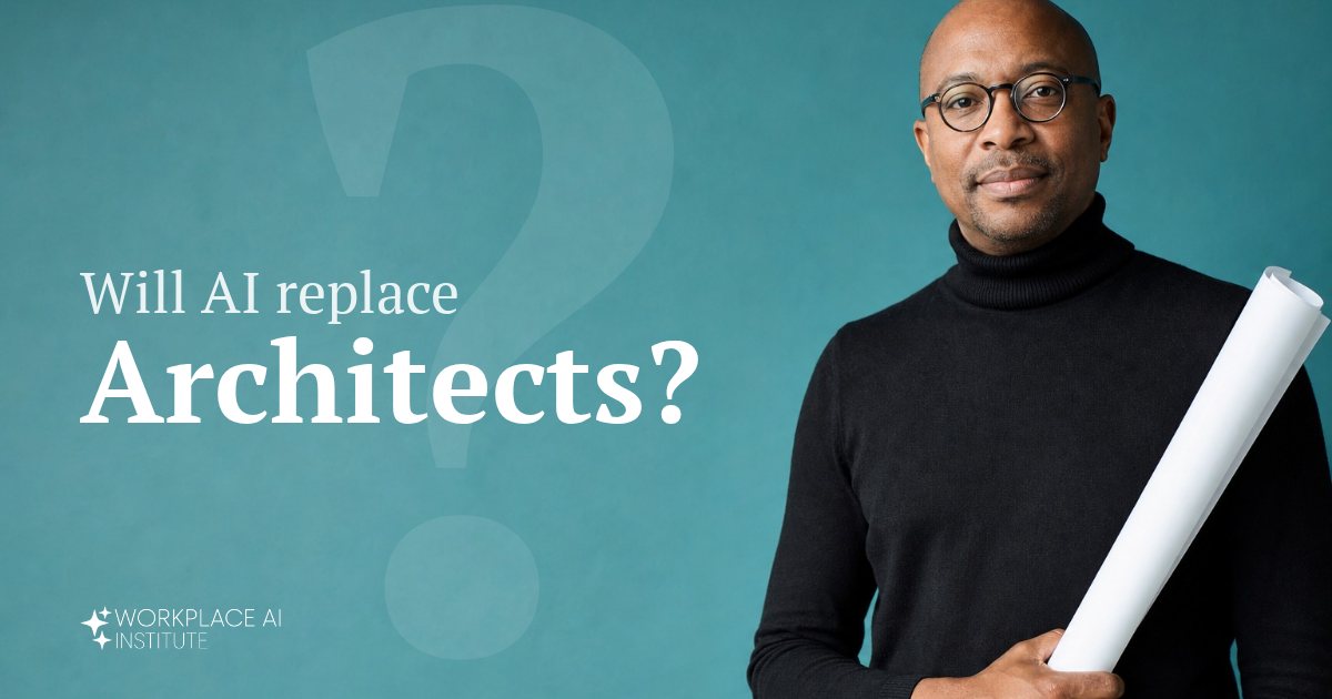 Will AI replace architects? An architect in a black turtleneck holding rolled drawings against a teal wall.