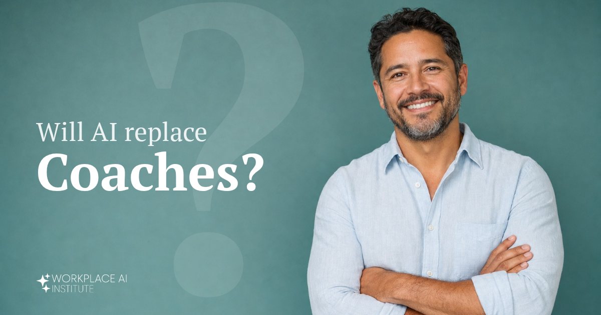 Will AI replace coaches? A coach in a linen shirt with arms crossed against a teal wall.