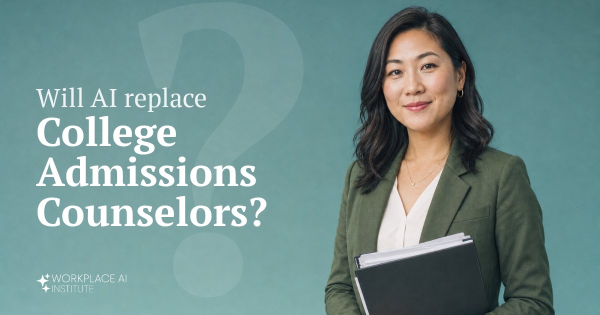 Will AI replace college admissions counselors? An admissions counselor in a green blazer holding a folder against a teal wall.