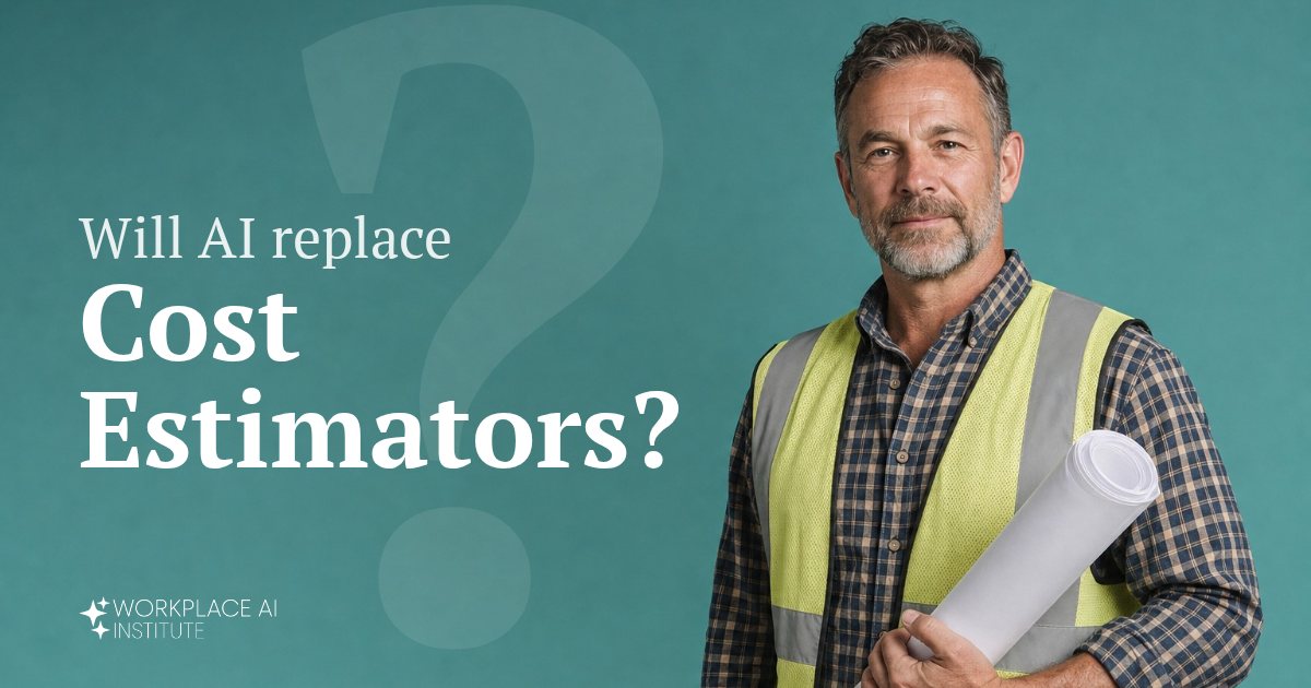 Will AI replace cost estimators? A cost estimator in a safety vest holding rolled plans against a teal wall.