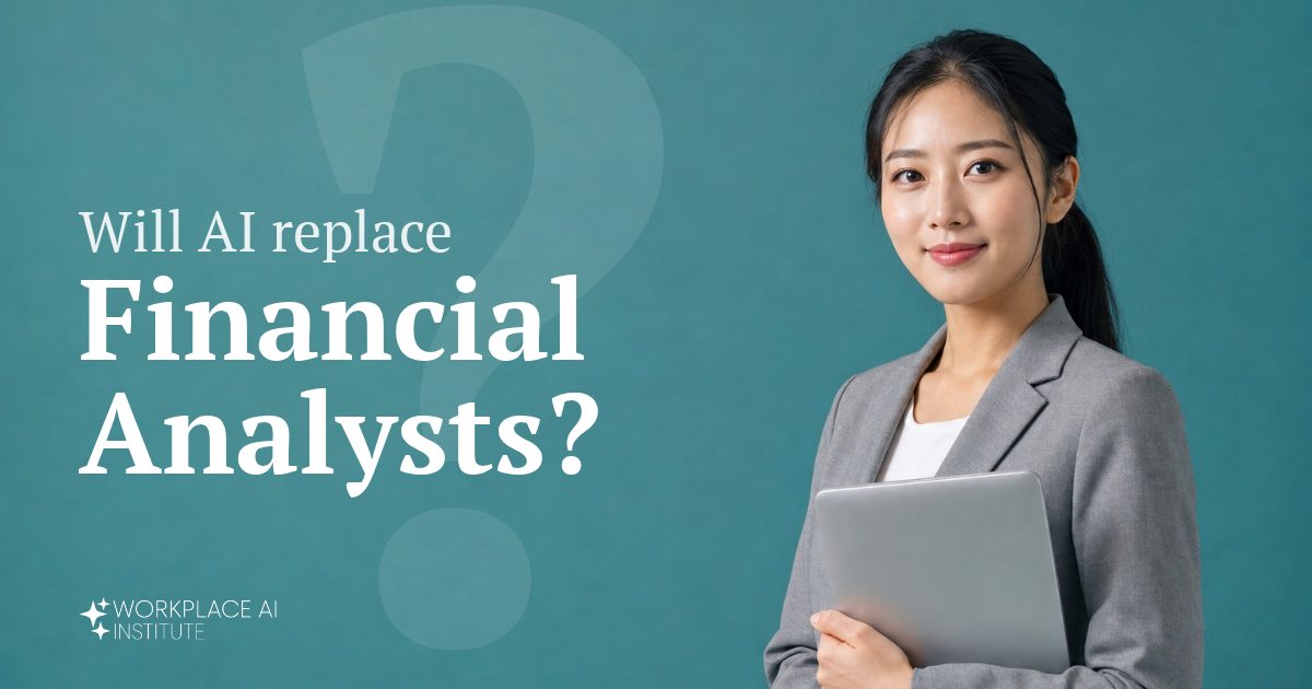 Will AI replace financial analysts? A financial analyst in a grey blazer holding a laptop against a teal wall.