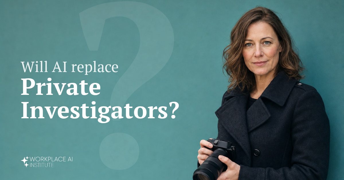 Will AI replace private investigators? A private investigator in a dark coat holding a camera against a teal wall.