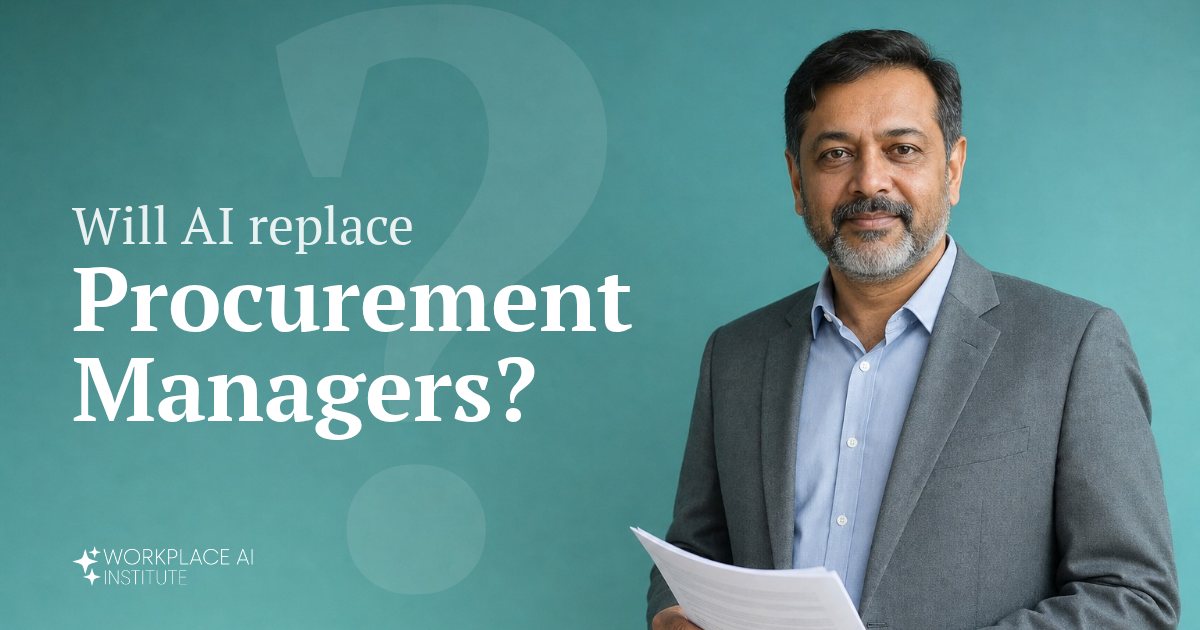 Will AI replace procurement managers? A procurement manager in a grey blazer holding a contract against a teal wall.