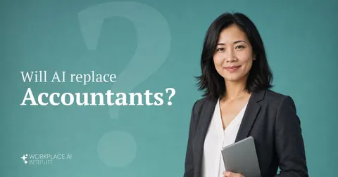 Will AI replace accountants? An accountant in a charcoal blazer holding a tablet against a teal wall.