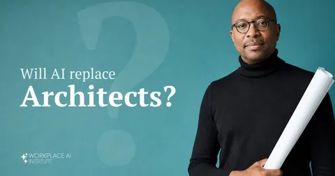Will AI replace architects? An architect in a black turtleneck holding rolled drawings against a teal wall.
