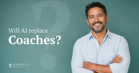 Will AI replace coaches? A coach in a linen shirt with arms crossed against a teal wall.