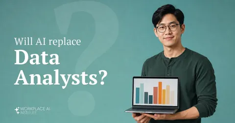 Will AI replace data analysts? A data analyst in a green henley holding an open laptop against a teal wall.
