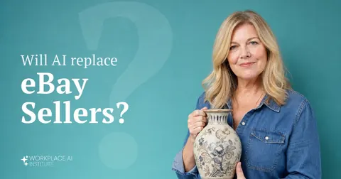 Will AI replace eBay sellers? An online reseller in a denim shirt holding a vintage vase against a teal wall.