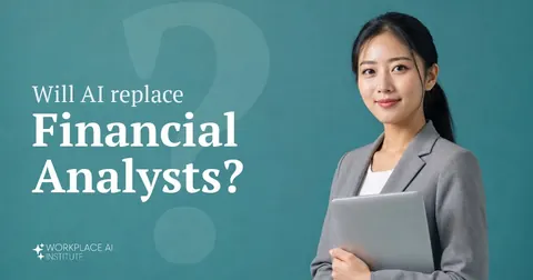 Will AI replace financial analysts? A financial analyst in a grey blazer holding a laptop against a teal wall.