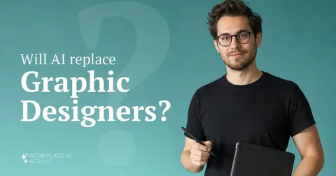 Will AI replace graphic designers? A graphic designer in a black t-shirt holding a drawing tablet against a teal wall.