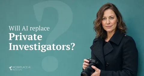 Will AI replace private investigators? A private investigator in a dark coat holding a camera against a teal wall.