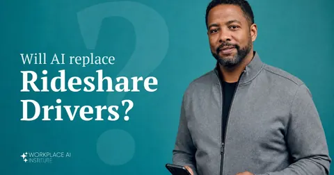 Will AI replace rideshare drivers? A rideshare driver in a grey jacket holding car keys and a phone against a teal wall.
