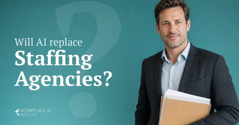 Will AI replace staffing agencies? A staffing agency recruiter in a charcoal blazer holding resumes against a teal wall.