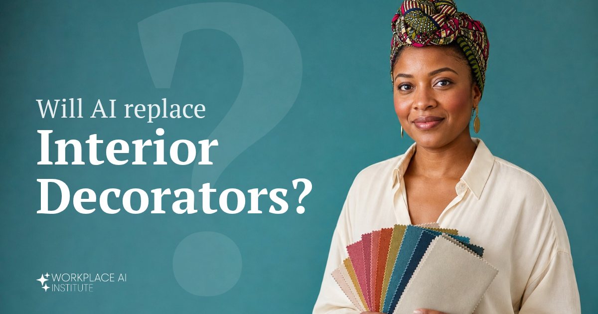 Will AI replace interior decorators? An interior decorator holding fabric swatches against a teal wall.