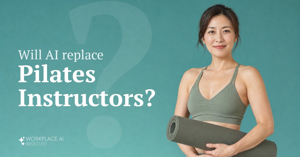 Will AI replace Pilates instructors? A Pilates instructor in activewear holding a rolled mat against a teal wall.