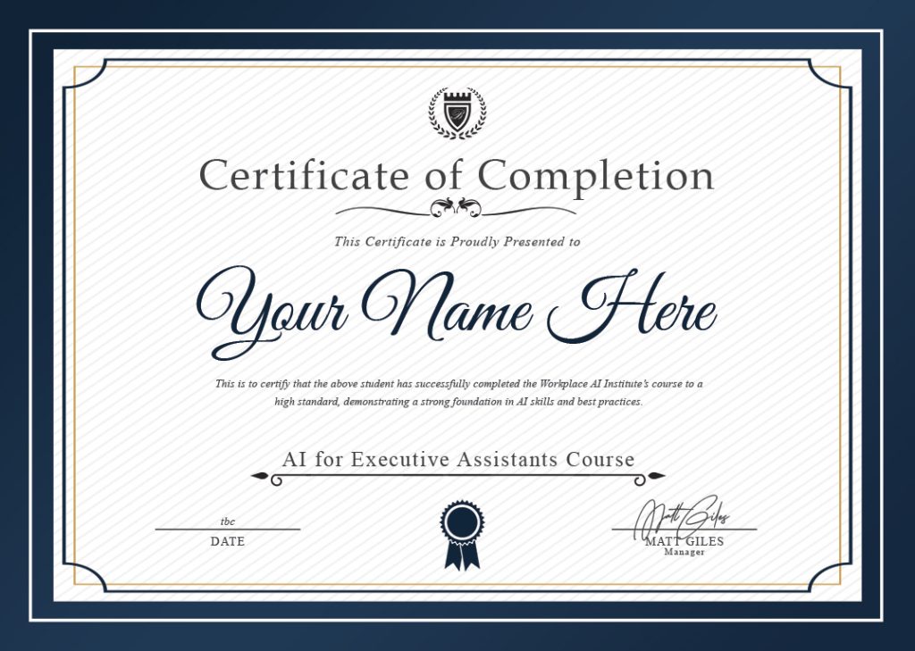 AI for Executive Assistants Course Certificate